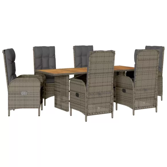 7 részes szürke polyrattan kerti étkezőgarnitúra párnával