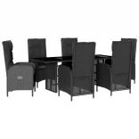 7 részes fekete polyrattan kerti étkezőgarnitúra párnával