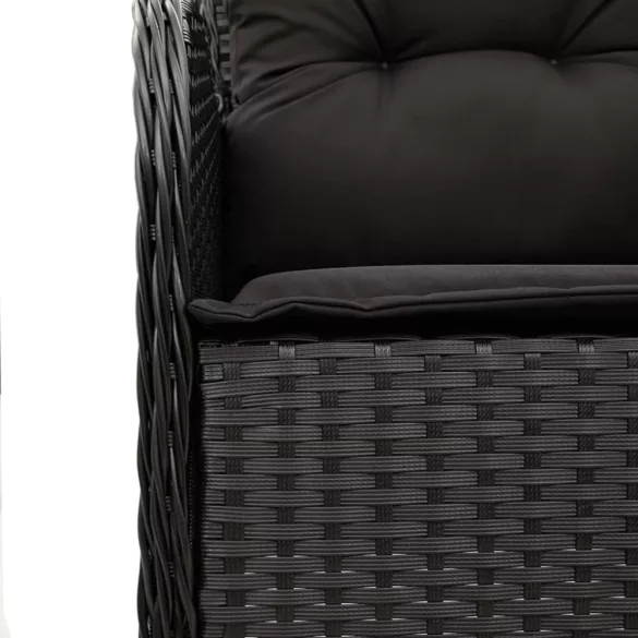 7 részes fekete polyrattan kerti étkezőgarnitúra párnával