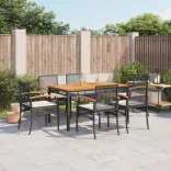 7 részes fekete polyrattan kerti étkezőgarnitúra párnával