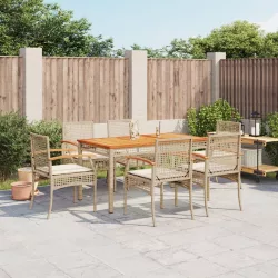   7 részes bézs polyrattan kerti étkezőgarnitúra párnákkal