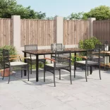 7 részes fekete polyrattan kerti étkezőgarnitúra párnával