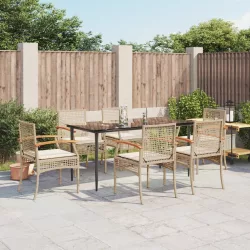   7 részes bézs polyrattan kerti étkezőgarnitúra párnákkal