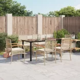 7 részes bézs polyrattan kerti étkezőgarnitúra párnákkal
