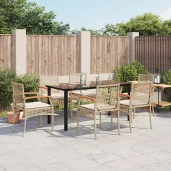   7 részes bézs polyrattan kerti étkezőgarnitúra párnákkal