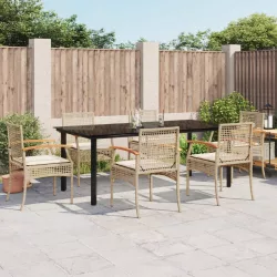   7 részes bézs polyrattan kerti étkezőgarnitúra párnákkal