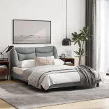 világosszürke szövet ágykeret LED-ekkel matrac nélkül Hvar 120x200cm