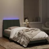 világosszürke bársony ágykeret LED-ekkel matrac nélkül Hanko 90 x 190 cm