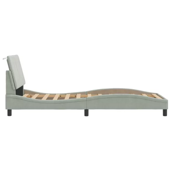 világosszürke bársony ágykeret LED-ekkel matrac nélkül Hanko 90 x 200 cm