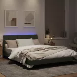 világosszürke bársony ágykeret LED-ekkel matrac nélkül Hanko 120 x 200 cm