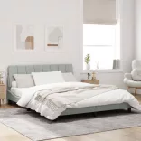 világosszürke bársony ágykeret LED-ekkel matrac nélkül Hanko 160 x 200 cm