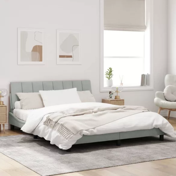 világosszürke bársony ágykeret LED-ekkel matrac nélkül Hanko 160 x 200 cm