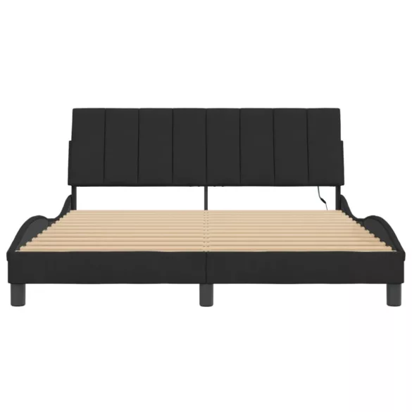 fekete bársony ágykeret LED-ekkel matrac nélkül Hanko 160 x 200 cm