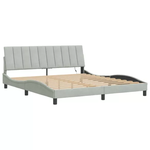 világosszürke bársony ágykeret LED-ekkel matrac nélkül Hanko 180 x 200 cm