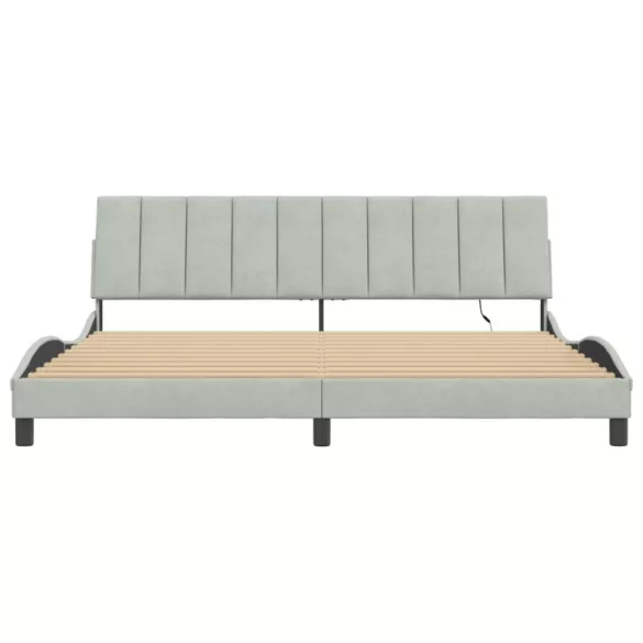 világosszürke bársony ágykeret LED-ekkel matrac nélkül Hanko 200 x 200 cm