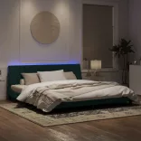 sötétzöld bársony ágykeret LED-ekkel matrac nélkül Hanko 200 x 200 cm