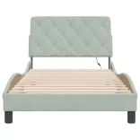 világosszürke bársony ágykeret LED-ekkel matrac nélkül 100 x 200 cm