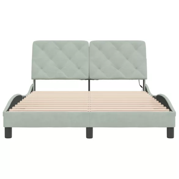 világosszürke bársony ágykeret LED-ekkel matrac nélkül 140 x 200 cm