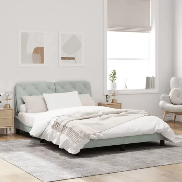 világosszürke bársony ágykeret LED-ekkel matrac nélkül 160 x 200 cm