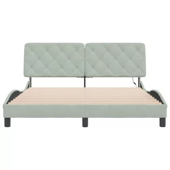 világosszürke bársony ágykeret LED-ekkel matrac nélkül 160 x 200 cm