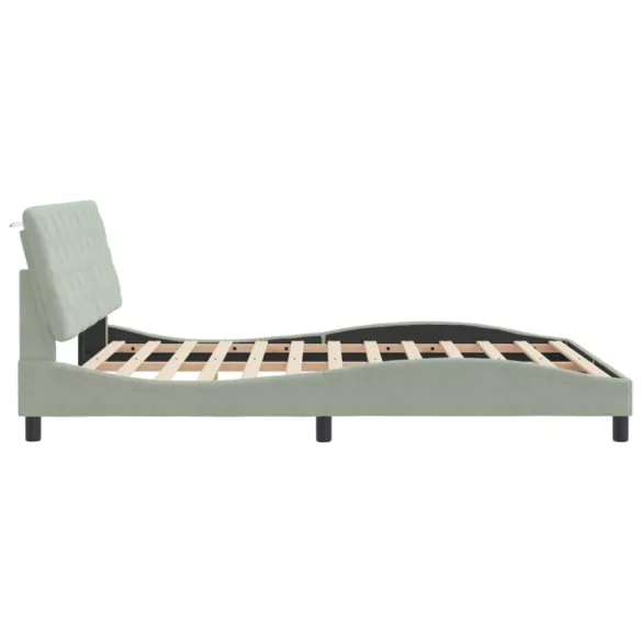 világosszürke bársony ágykeret LED-ekkel matrac nélkül 160 x 200 cm