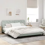 világosszürke bársony ágykeret LED-ekkel matrac nélkül 180 x 200 cm