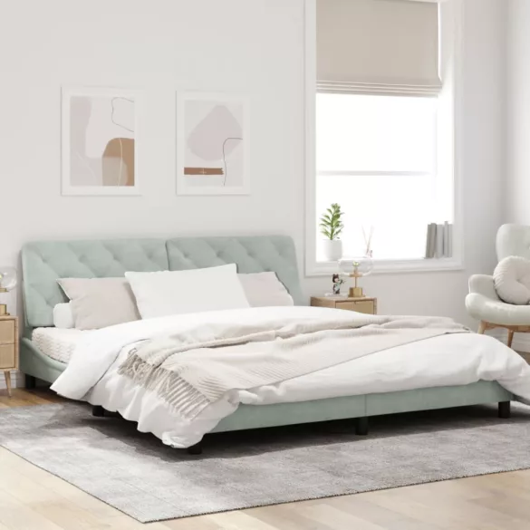 világosszürke bársony ágykeret LED-ekkel matrac nélkül 180 x 200 cm