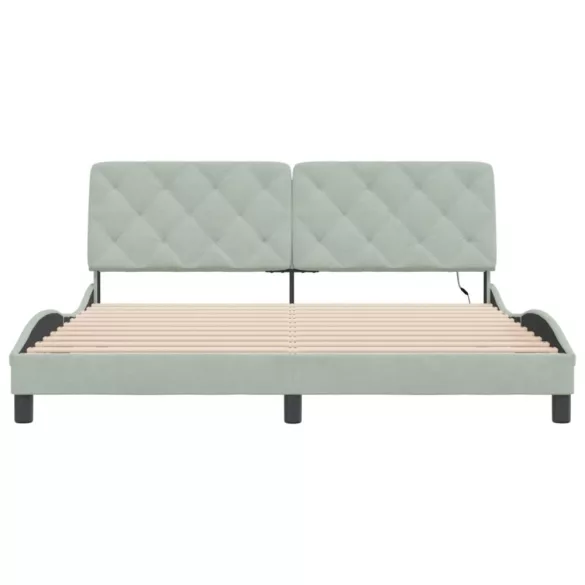 világosszürke bársony ágykeret LED-ekkel matrac nélkül 180 x 200 cm