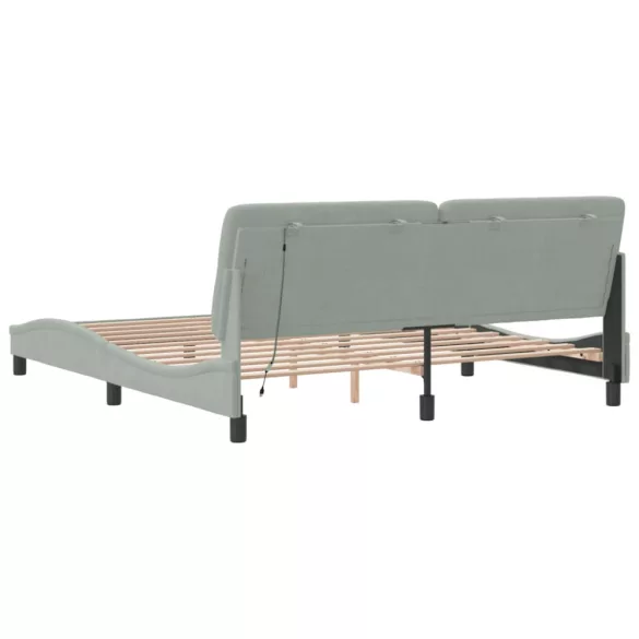 világosszürke bársony ágykeret LED-ekkel matrac nélkül 180 x 200 cm