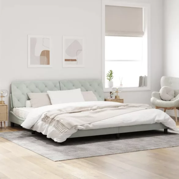 világosszürke bársony ágykeret LED-ekkel matrac nélkül 200 x 200 cm