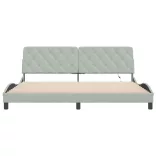 világosszürke bársony ágykeret LED-ekkel matrac nélkül 200 x 200 cm