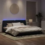 fekete bársony ágykeret LED-ekkel matrac nélkül 200 x 200 cm