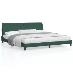   sötétzöld bársony ágykeret LED-ekkel matrac nélkül 200 x 200 cm