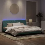 sötétzöld bársony ágykeret LED-ekkel matrac nélkül 200 x 200 cm