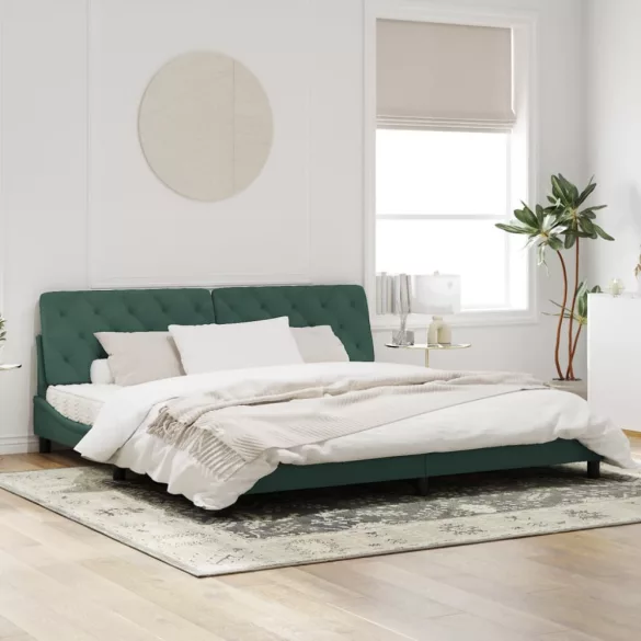 sötétzöld bársony ágykeret LED-ekkel matrac nélkül 200 x 200 cm