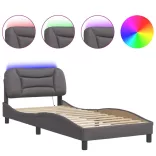 szürke ágykeret LED-ekkel matrac nélkül Hvar 80 x 200 cm