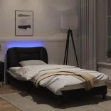fekete és fehér ágykeret LED-ekkel matrac nélkül Hvar 90 x 200 cm