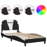 fekete és fehér ágykeret Viana LED-ekkel matrac nélkül 80 x 200 cm