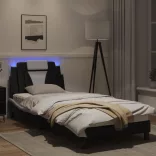 fekete és fehér ágykeret Viana LED-ekkel matrac nélkül 80 x 200 cm