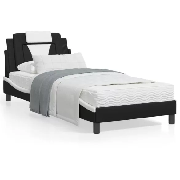 fekete és fehér ágykeret Viana LED-ekkel matrac nélkül 90x190 cm