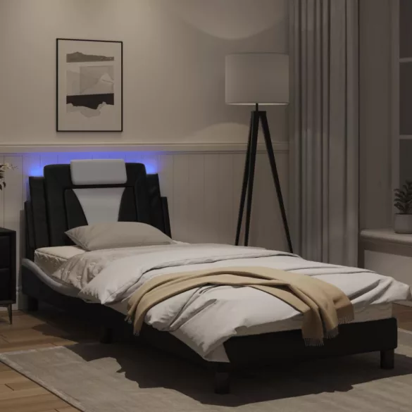 fekete és fehér ágykeret Viana LED-ekkel matrac nélkül 90x190 cm