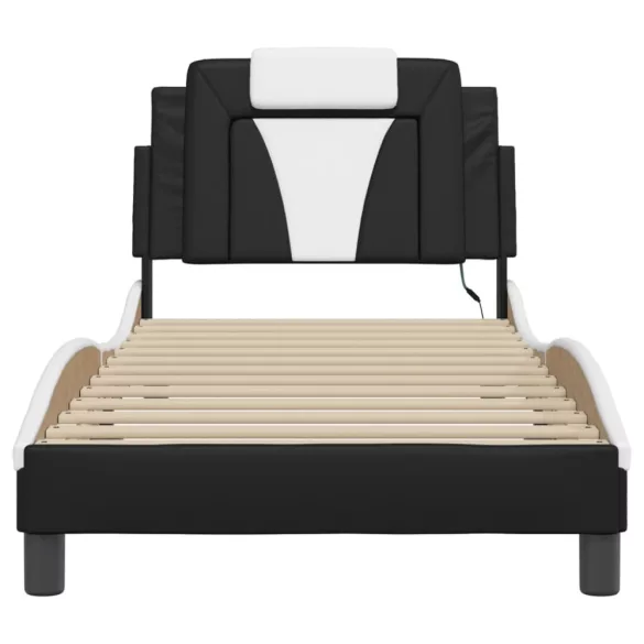 fekete és fehér ágykeret Viana LED-ekkel matrac nélkül 90x190 cm