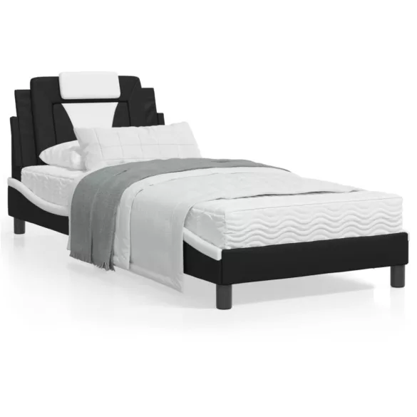 fekete és fehér ágykeret Viana LED-ekkel matrac nélkül 90 x 200 cm