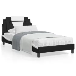   fekete és fehér ágykeret Viana LED-ekkel matrac nélkül 100 x 200 cm