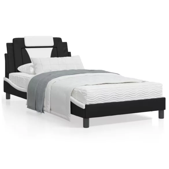 fekete és fehér ágykeret Viana LED-ekkel matrac nélkül 100 x 200 cm