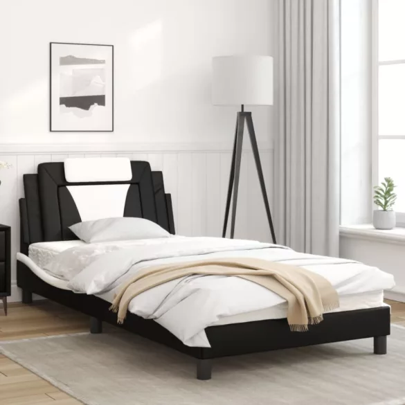 fekete és fehér ágykeret Viana LED-ekkel matrac nélkül 100 x 200 cm