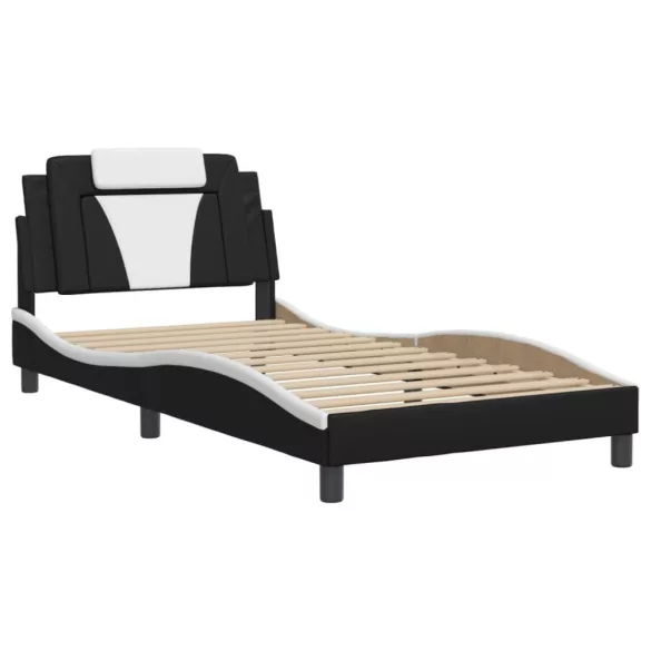 fekete és fehér ágykeret Viana LED-ekkel matrac nélkül 100 x 200 cm