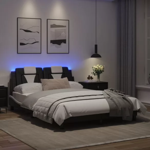 fekete és fehér ágykeret Viana LED-ekkel matrac nélkül 120 x 200 cm