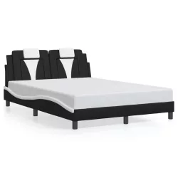   fekete és fehér ágykeret Viana LED-ekkel matrac nélkül 140 x 190 cm