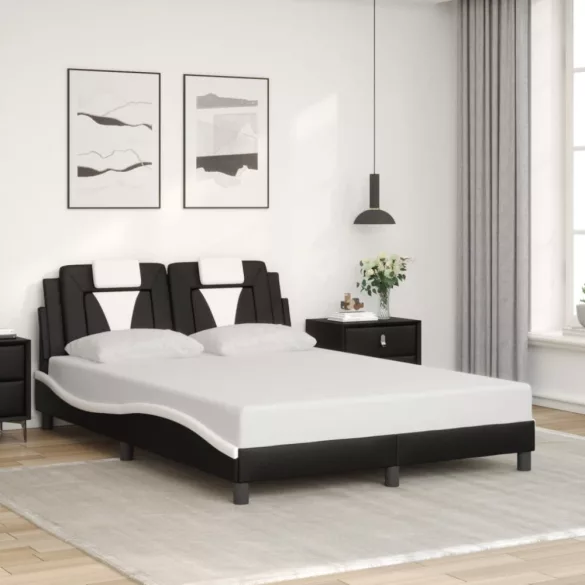 fekete és fehér ágykeret Viana LED-ekkel matrac nélkül 140 x 190 cm